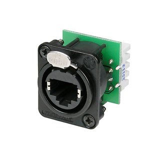 Neutrik NE8FDV-YK-B Panel mount receptacle with IDC punch down terminals, black D-sized metal flange with latch lock, max. panel thickness 4 mm